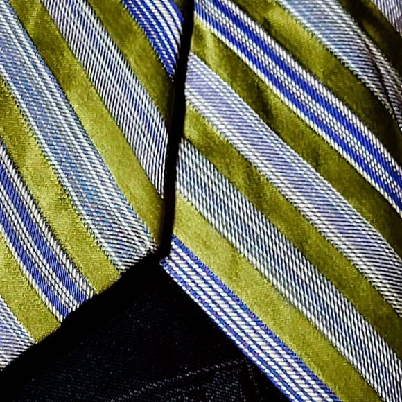 NICOLE MILLER NEW YORK designer Men's tie,  All Silk Green Blue Striped Pattern - Picture 5 of 14